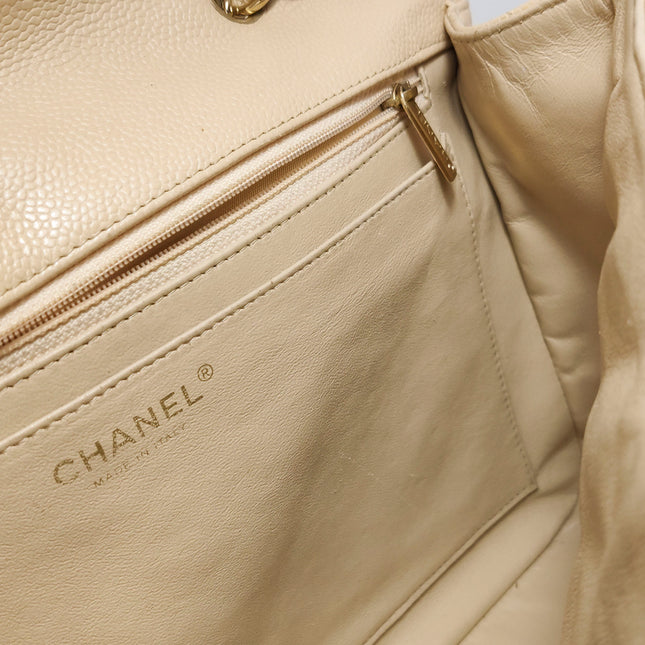 Chanel Classic Flap Jumbo Beige Caviar Leather Single Flap Silver Hardware
