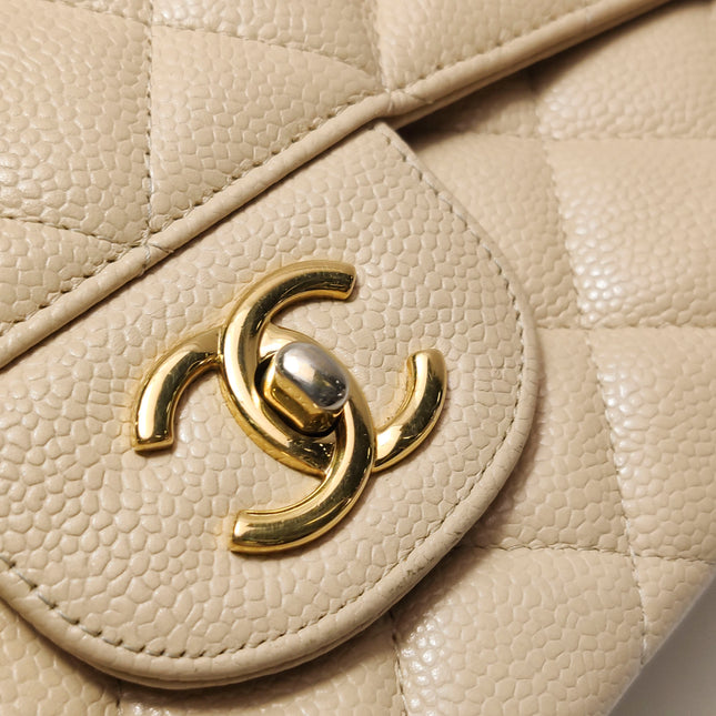 Chanel Classic Flap Jumbo Beige Caviar Leather Single Flap Silver Hardware