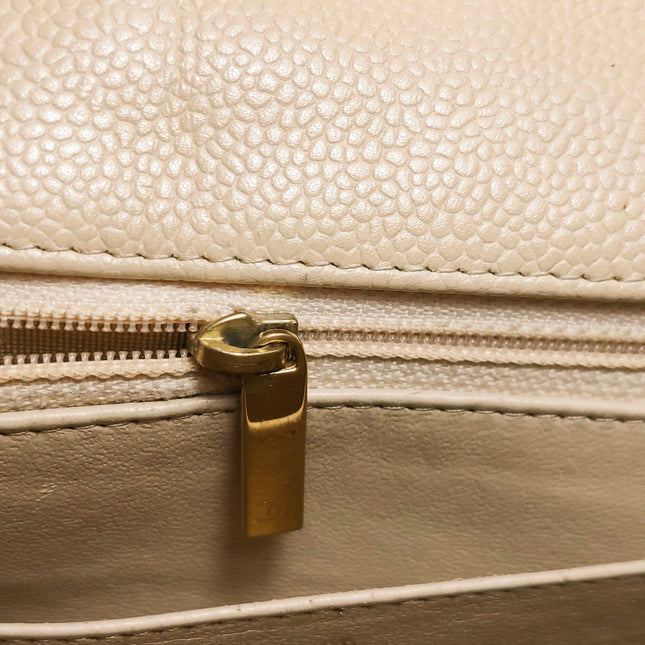 Chanel Classic Flap Jumbo Beige Caviar Leather Single Flap Silver Hardware