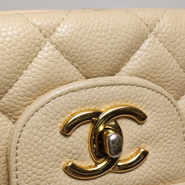 Chanel Classic Flap Jumbo Beige Caviar Leather Single Flap Silver Hardware