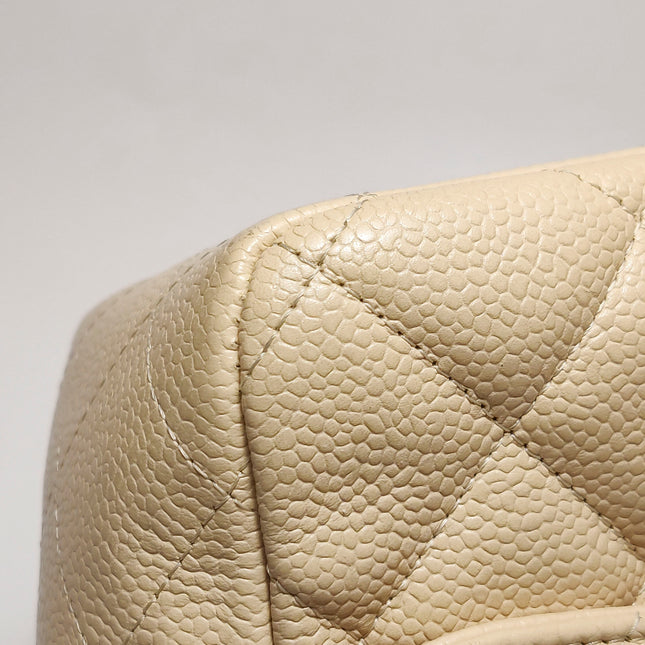 Chanel Classic Flap Jumbo Beige Caviar Leather Single Flap Silver Hardware