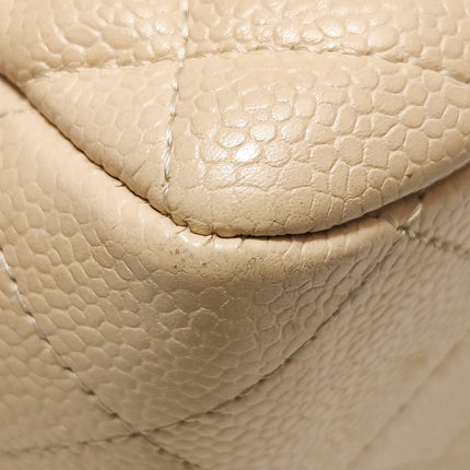 Chanel Classic Flap Jumbo Beige Caviar Leather Single Flap Silver Hardware
