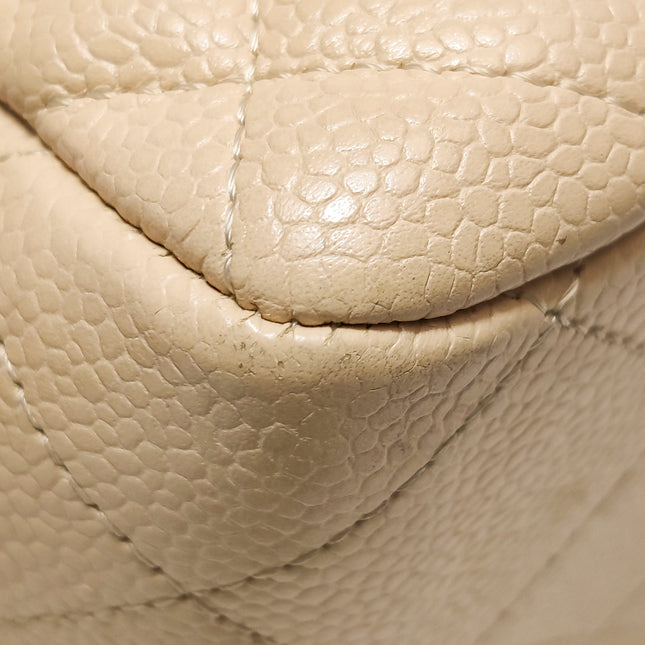 Chanel Classic Flap Jumbo Beige Caviar Leather Single Flap Silver Hardware