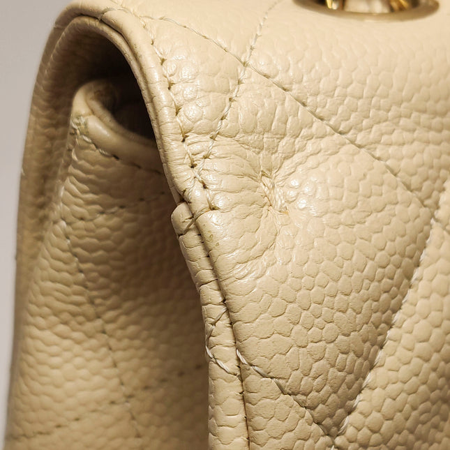 Chanel Classic Flap Jumbo Beige Caviar Leather Single Flap Silver Hardware