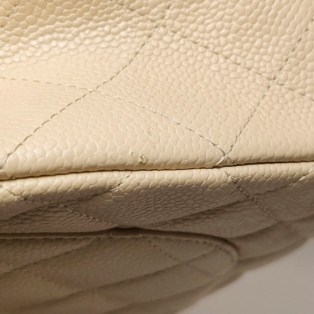 Chanel Classic Flap Jumbo Beige Caviar Leather Single Flap Silver Hardware