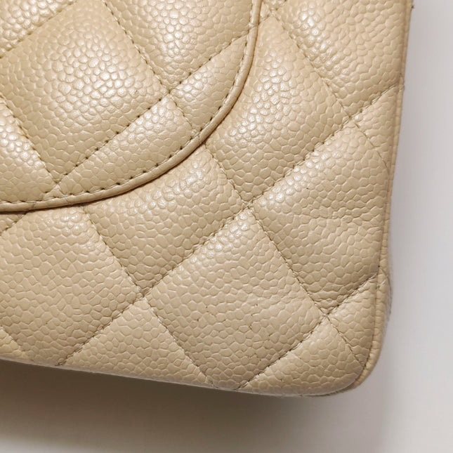 Chanel Classic Flap Jumbo Beige Caviar Leather Single Flap Silver Hardware