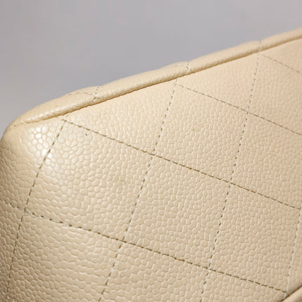 Chanel Classic Flap Jumbo Beige Caviar Leather Single Flap Silver Hardware