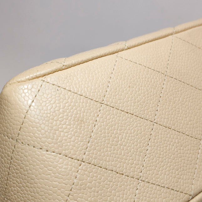 Chanel Classic Flap Jumbo Beige Caviar Leather Single Flap Silver Hardware