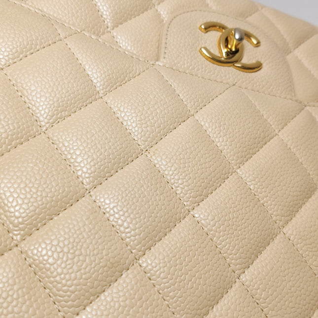 Chanel Classic Flap Jumbo Beige Caviar Leather Single Flap Silver Hardware
