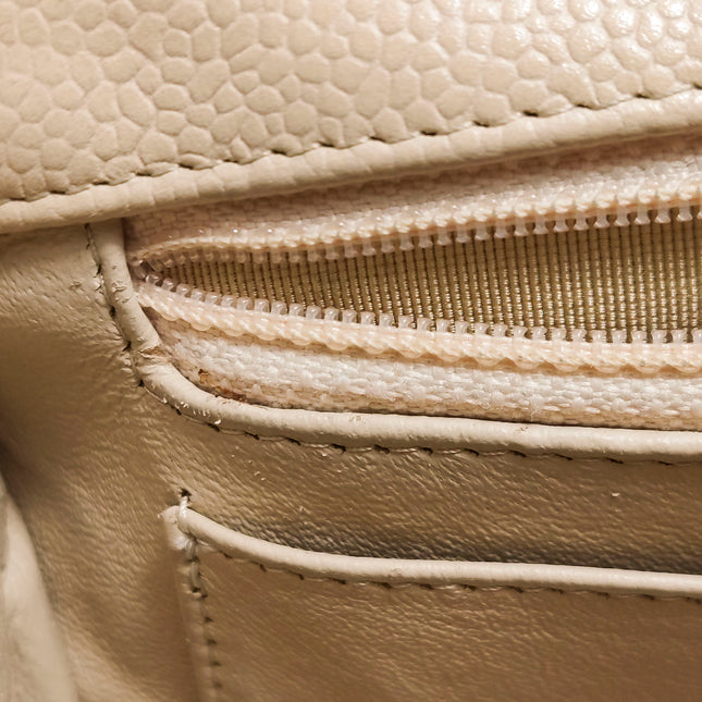Chanel Classic Flap Jumbo Beige Caviar Leather Single Flap Silver Hardware
