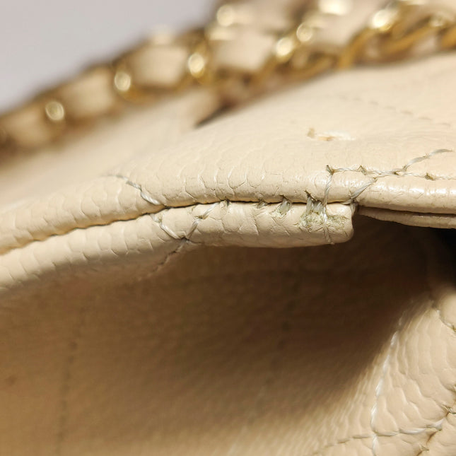 Chanel Classic Flap Jumbo Beige Caviar Leather Single Flap Silver Hardware