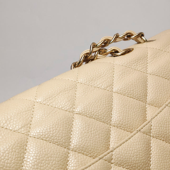 Chanel Classic Flap Jumbo Beige Caviar Leather Single Flap Silver Hardware