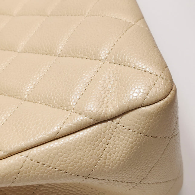 Chanel Classic Flap Jumbo Beige Caviar Leather Single Flap Silver Hardware