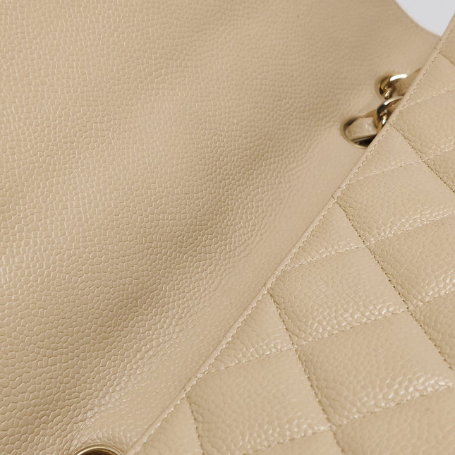 Chanel Classic Flap Jumbo Beige Caviar Leather Single Flap Silver Hardware