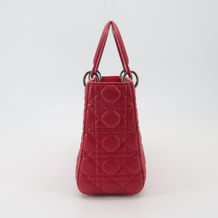 Lady Dior Moyen Cuir d'Agneau Rouge Bijouterie Dorée Bandoulière en Cuir 2014