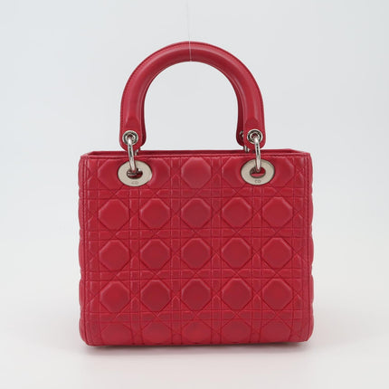 Lady Dior Moyen Cuir d'Agneau Rouge Bijouterie Dorée Bandoulière en Cuir 2014
