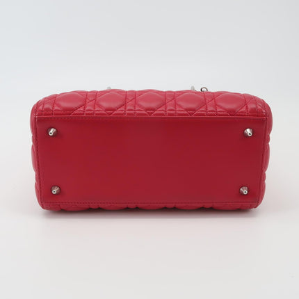 Lady Dior Moyen Cuir d'Agneau Rouge Bijouterie Dorée Bandoulière en Cuir 2014