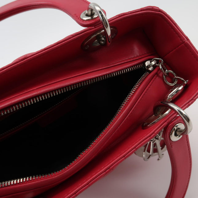 Lady Dior Medium Red Lambskin Leather Gold Hardware Leather Strap