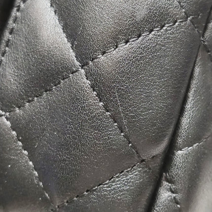 Chanel Cambon Multi-pocket Ligne Reporter Bag Large Black Calfskin Leather White Logo
