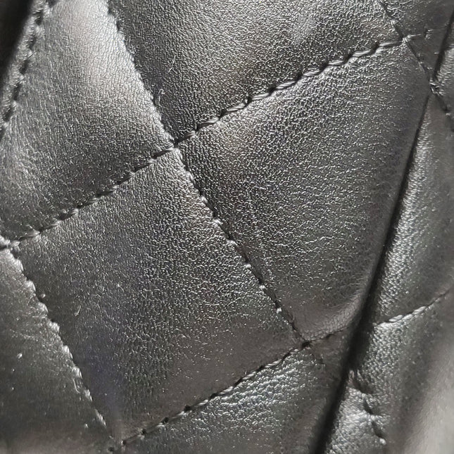 Chanel Cambon Multi-pocket Ligne Reporter Bag Large Black Calfskin Leather White Logo