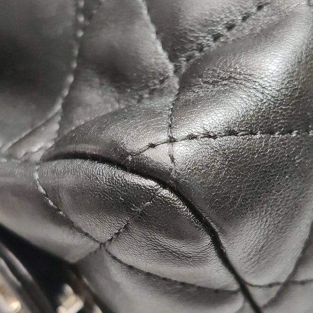 Chanel Cambon Multi-pocket Ligne Reporter Bag Large Black Calfskin Leather White Logo