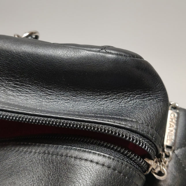 Chanel Cambon Multi-pocket Ligne Reporter Bag Large Black Calfskin Leather White Logo