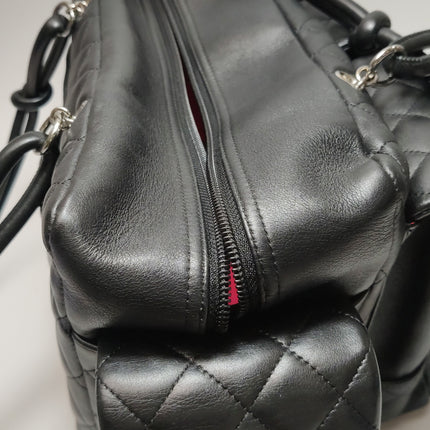 Chanel Cambon Multi-pocket Ligne Reporter Bag Large Black Calfskin Leather White Logo