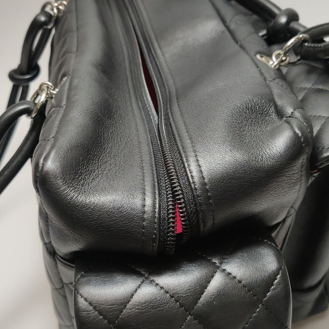 Chanel Cambon Multi-pocket Ligne Reporter Bag Large Black Calfskin Leather White Logo