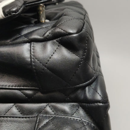 Chanel Cambon Multi-pocket Ligne Reporter Bag Large Black Calfskin Leather White Logo