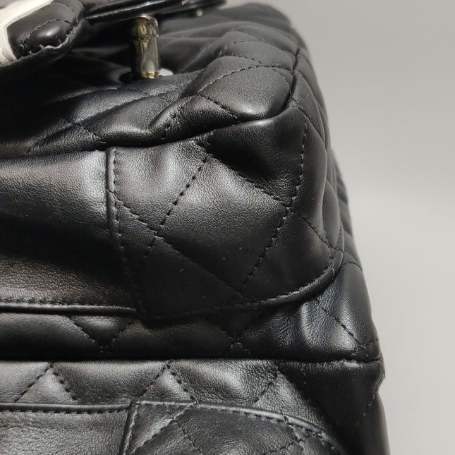 Chanel Cambon Multi-pocket Ligne Reporter Bag Large Black Calfskin Leather White Logo
