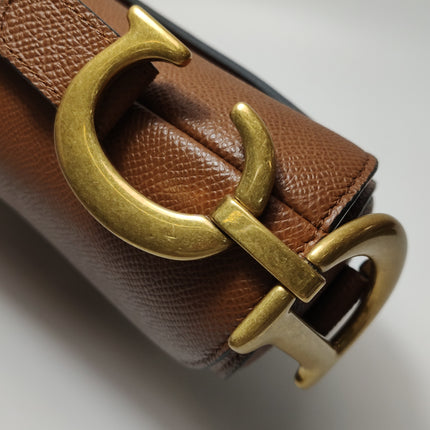 Dior Saddle 2022 Medium Tan Brown Grained Calfskin Leather Bag with Strap