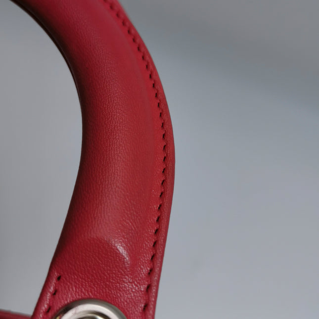 Lady Dior Medium Red Lambskin Leather Gold Hardware Leather Strap