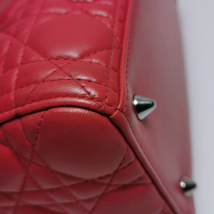 Lady Dior Moyen Cuir d'Agneau Rouge Bijouterie Dorée Bandoulière en Cuir 2014
