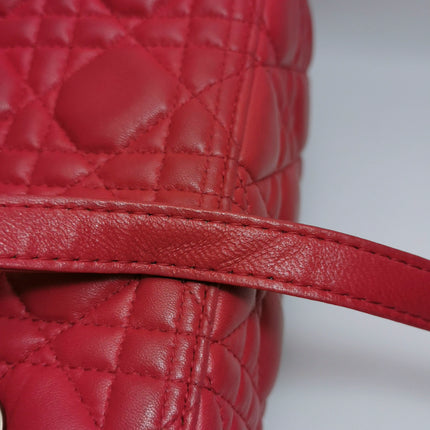Lady Dior Moyen Cuir d'Agneau Rouge Bijouterie Dorée Bandoulière en Cuir 2014