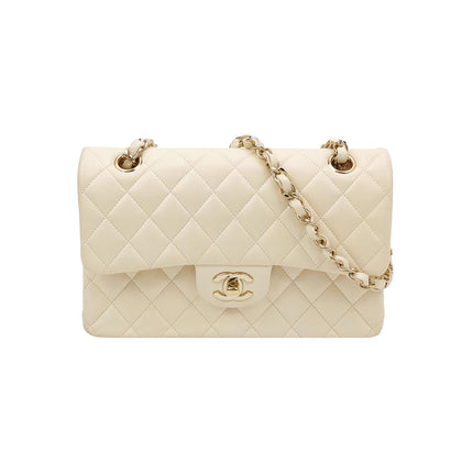 Chanel Classic Flap Small Bag White Lambskin Gold Hardware 2021