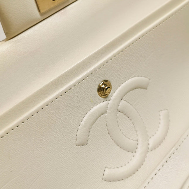 Chanel Classic Flap Small Bag White Lambskin Gold Hardware 2021