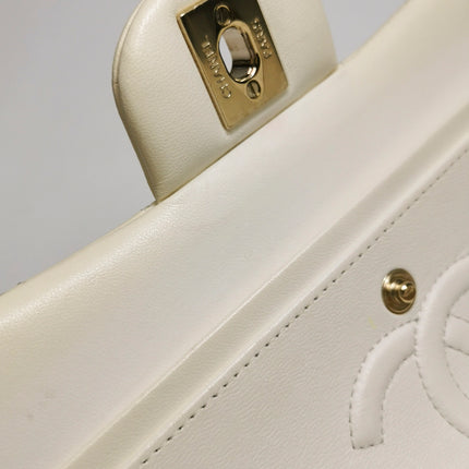 Chanel Classic Flap Small Bag White Lambskin Gold Hardware 2021