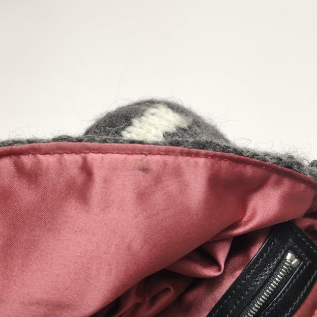 Fendi Baguette Bag Grey and White Wool Knit Shoulder Bag