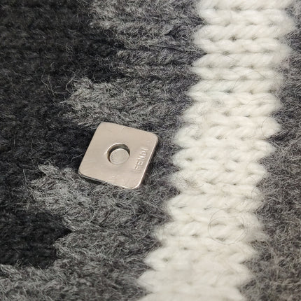 Fendi Baguette Bag Grey and White Wool Knit Shoulder Bag