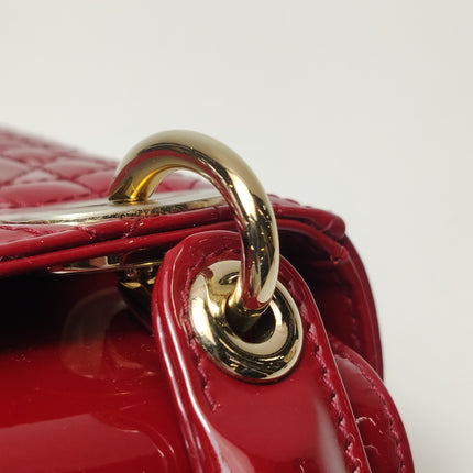 Lady Dior Mini Handbag 2017 Red Patent Leather Gold-tone Chain Strap