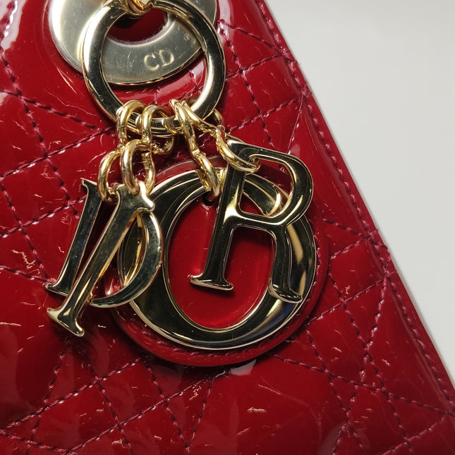Lady Dior Mini Handbag 2017 Red Patent Leather Gold-tone Chain Strap