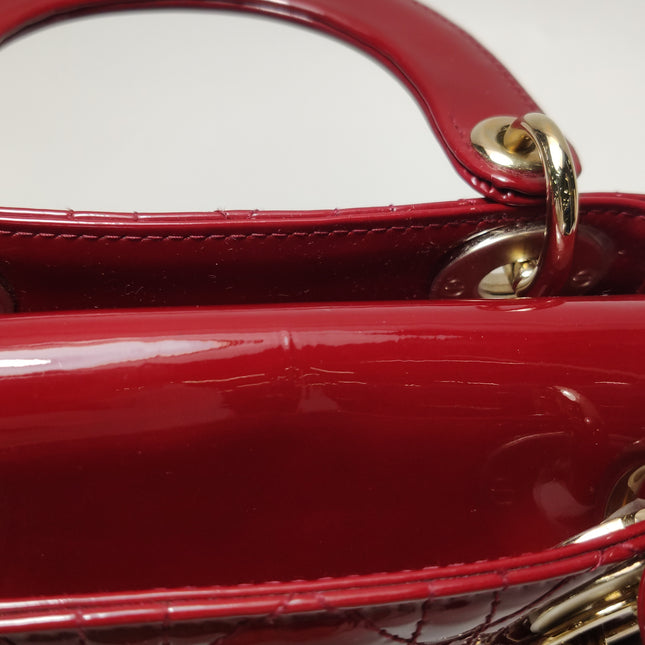 Lady Dior Mini Handbag 2017 Red Patent Leather Gold-tone Chain Strap