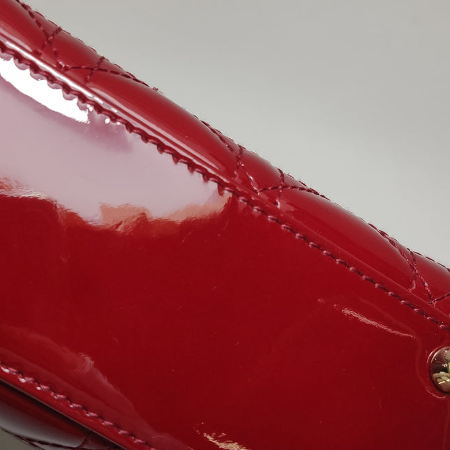 Lady Dior Mini Handbag 2017 Red Patent Leather Gold-tone Chain Strap