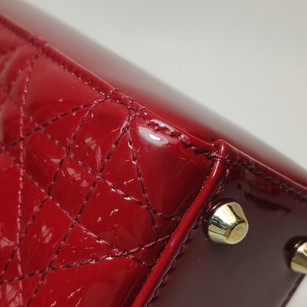 Lady Dior Mini Handbag 2017 Red Patent Leather Gold-tone Chain Strap