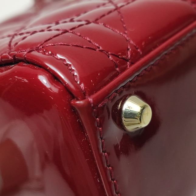 Lady Dior Mini Handbag 2017 Red Patent Leather Gold-tone Chain Strap