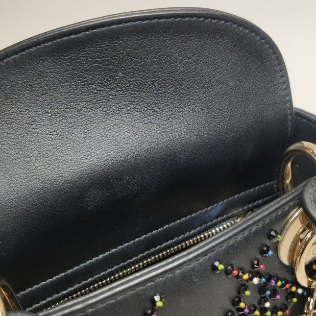 Lady Dior Mini Black Calfskin Leather with Multicolor Crystals Gold Hardware