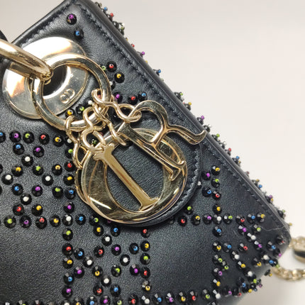 Lady Dior Mini Black Calfskin Leather with Multicolor Crystals Gold Hardware