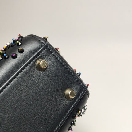 Lady Dior Mini Black Calfskin Leather with Multicolor Crystals Gold Hardware