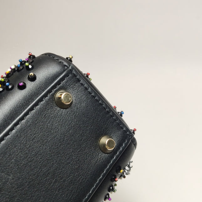 Lady Dior Mini Black Calfskin Leather with Multicolor Crystals Gold Hardware