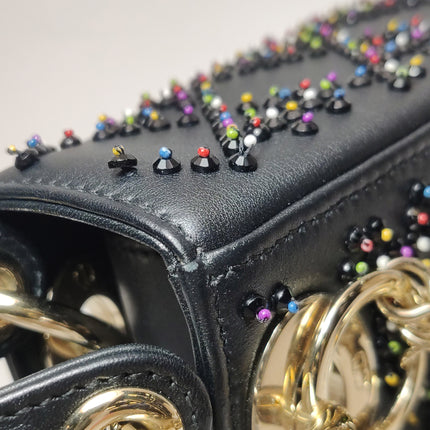 Lady Dior Mini Black Calfskin Leather with Multicolor Crystals Gold Hardware